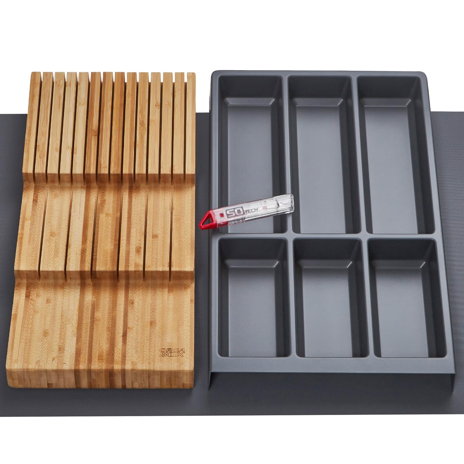Orga-Box Vario SET 6 anthrazit für 100er Schublade Besteckeinsatz, Messerhalter, Antirutschmatte Orga-Weave