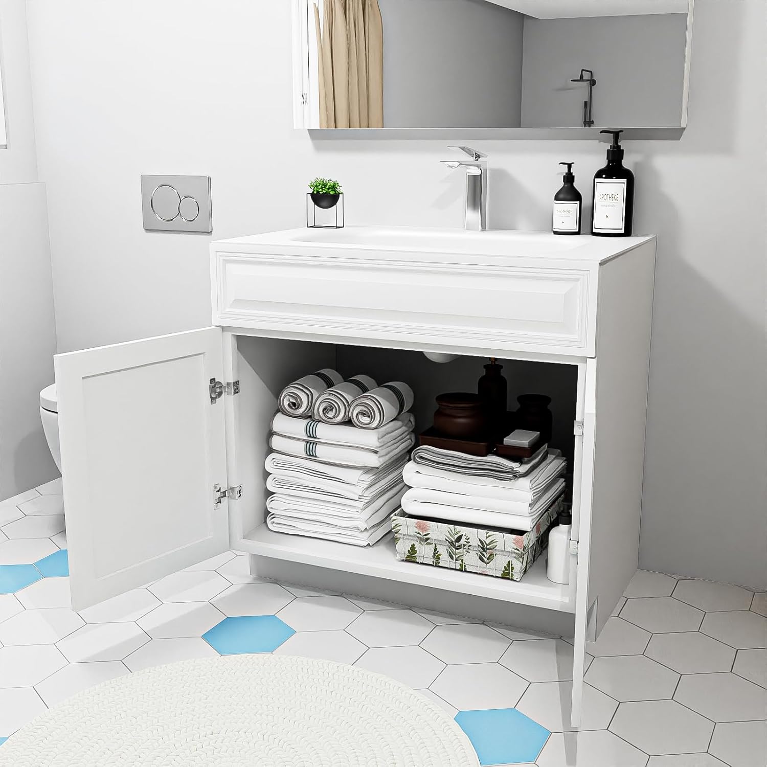 KitchenMan 36 Inch Bathroom Vanity Unassembled Bathroom Sink Cabinet and Vanity for Bathroom, Bedroom, Living Room, Kitchen, Antique White (Handles and Sink Basin Not Included)
