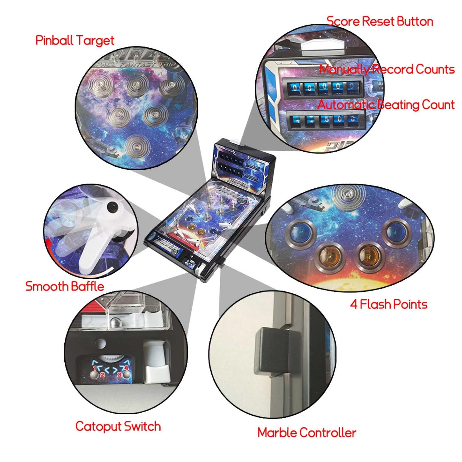 Máquina de Pinball para Mesa Mini Máquina Arcade Retro con Luces y Sonido Arcade de Canicas de Escritorio Electrónico para Habitaciones o Pisos Pequeños