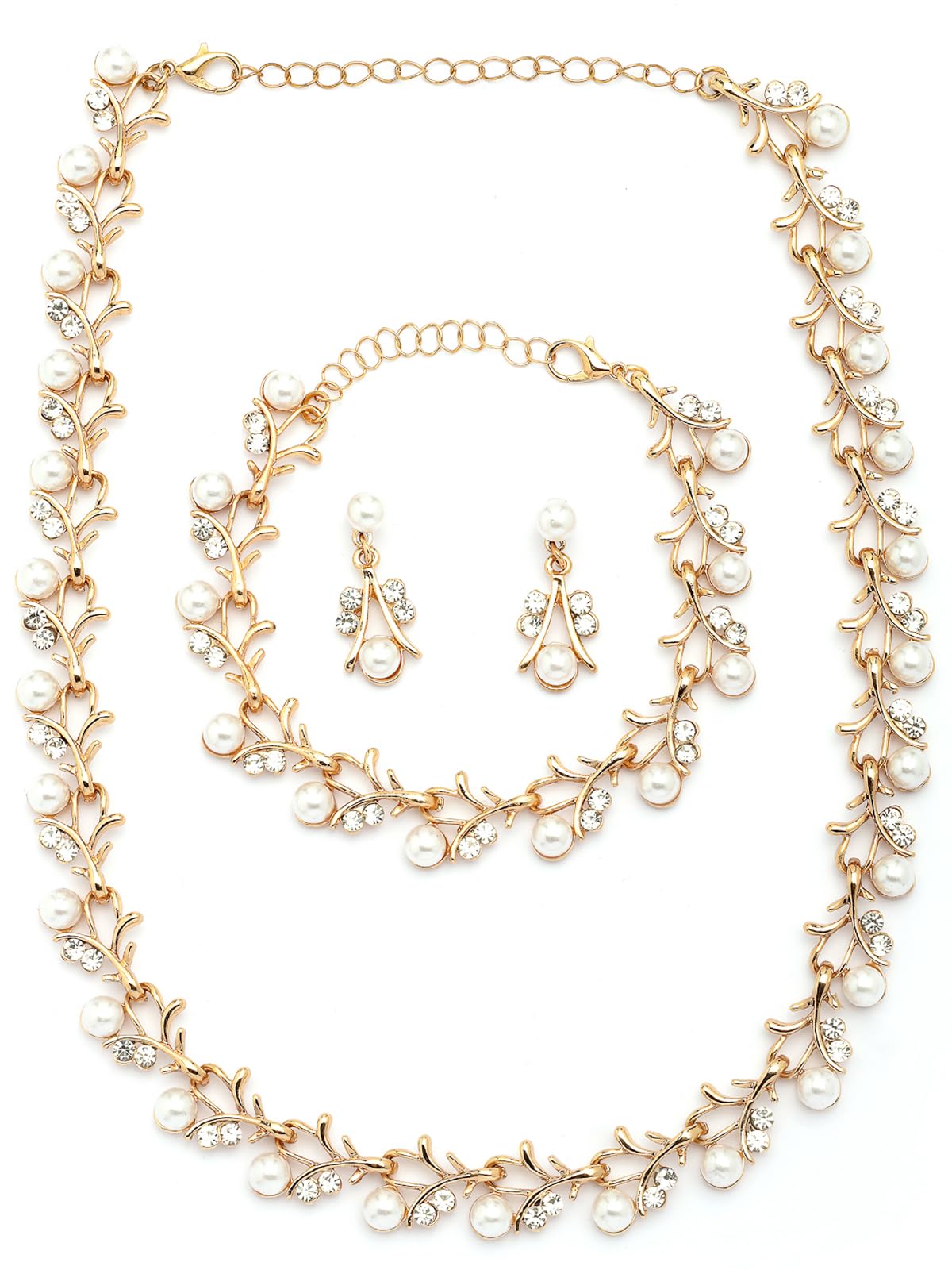 sukkhi Most Beautiful Faux Pearls & AD Stones Gold Plated Choker Necklace with Drop Earring & Bracelet Combo Jewellery Set for Women & Girls-picture-39