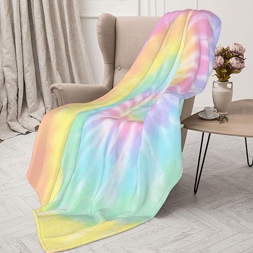 Miniatura 7 de Manta de teñido anudado de arcoíris, manta de forro polar suave, manta de felpa con peso para sofá, regalos de arco iris para niños, niñas, niños y