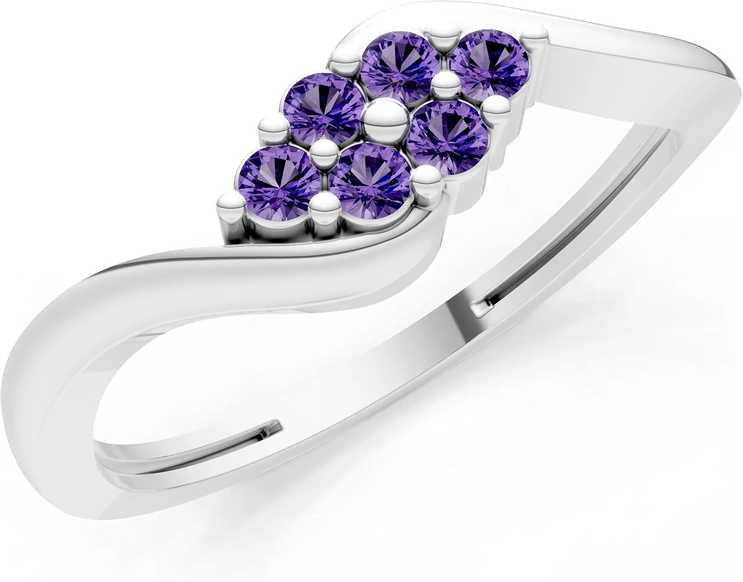 PEORA Round Cut Amethyst Stackable Band Available in Solid 10K, 14K or 18K Ring – White, Yellow or Rose Gold