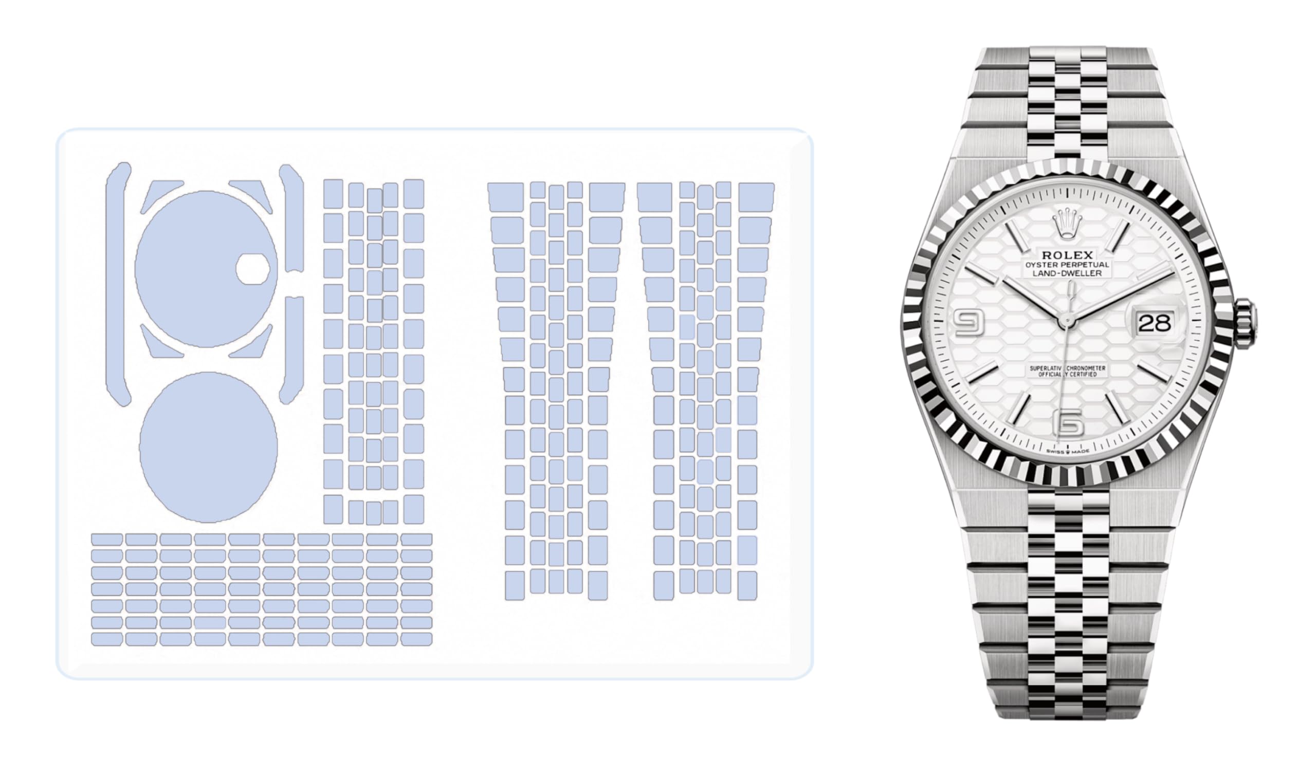 2Pack Pellicola Protettiva per Rolex Land-Dweller 40mm Ref.127334 | Pelle trasparente, copertura completa, adesivo per la protezione dello schermo dell'orologio