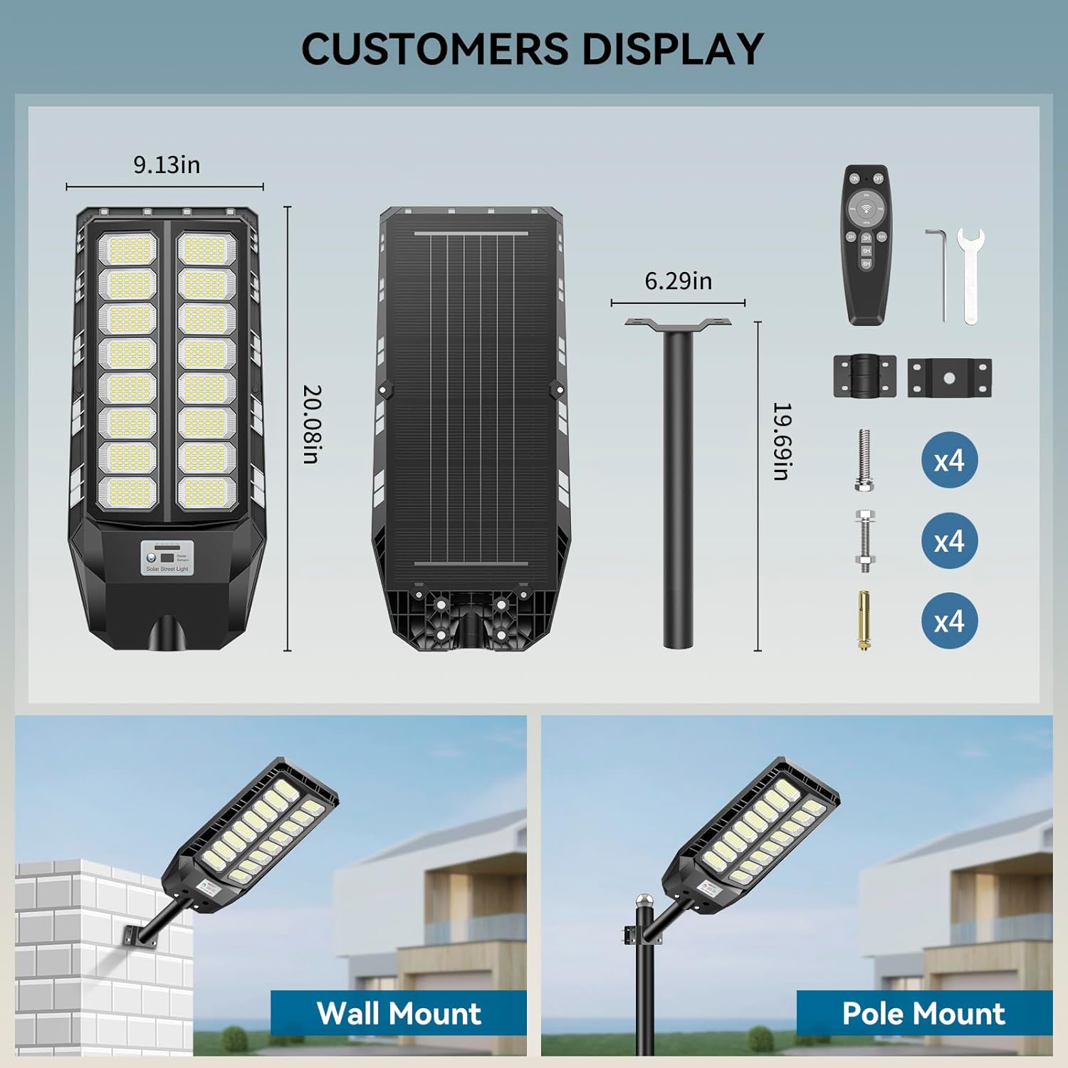 8000W Solar Lights Outdoor, Solar Street Lights Outdoor Waterproof with Motion Sensor and Remote Control, 6500K Dusk to Dawn Security Flood Light for Outside, Yard, Parking Lot, Garden, 1 Pack