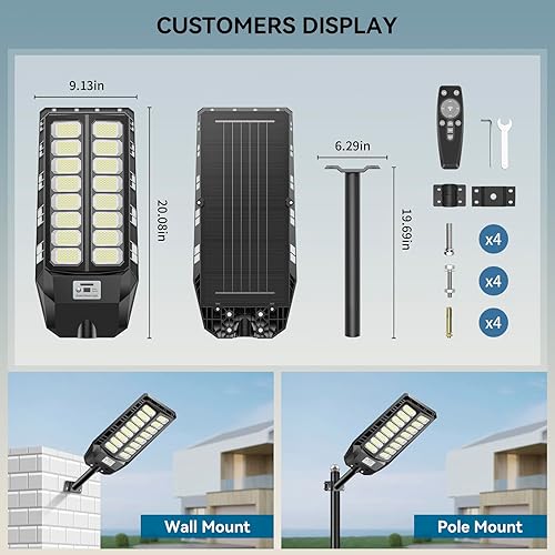 Miniatura 6 de 8000W Solar Lights Outdoor, Solar Street Lights Outdoor Waterproof with Motion Sensor and Remote Control, 6500K Dusk to Dawn Security Flood Light