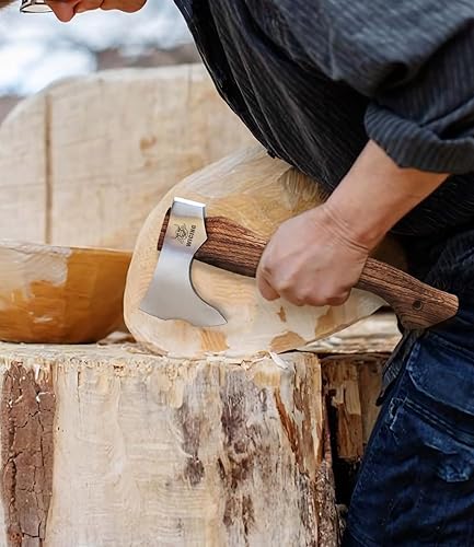 Miniatura 4 de Hacha de 12.2 pulgadas, hacha de bushcraft, acero de manganeso 1065 alto y mango de madera de haya con funda de cuero, pequeño hacha de campamento