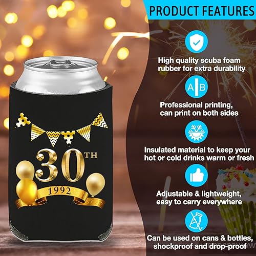 Miniatura 3 de Fundas enfriadoras de latas de cumpleaños, soporte personalizado para botellas de cerveza a granel con nombre de foto, suministros para fiestas de