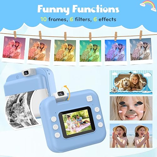 Miniatura 3 de Cámara para niños con impresión instantánea cámara digital con lente abatible, regalo de cumpleaños para niños y niñas, fotos de impresión