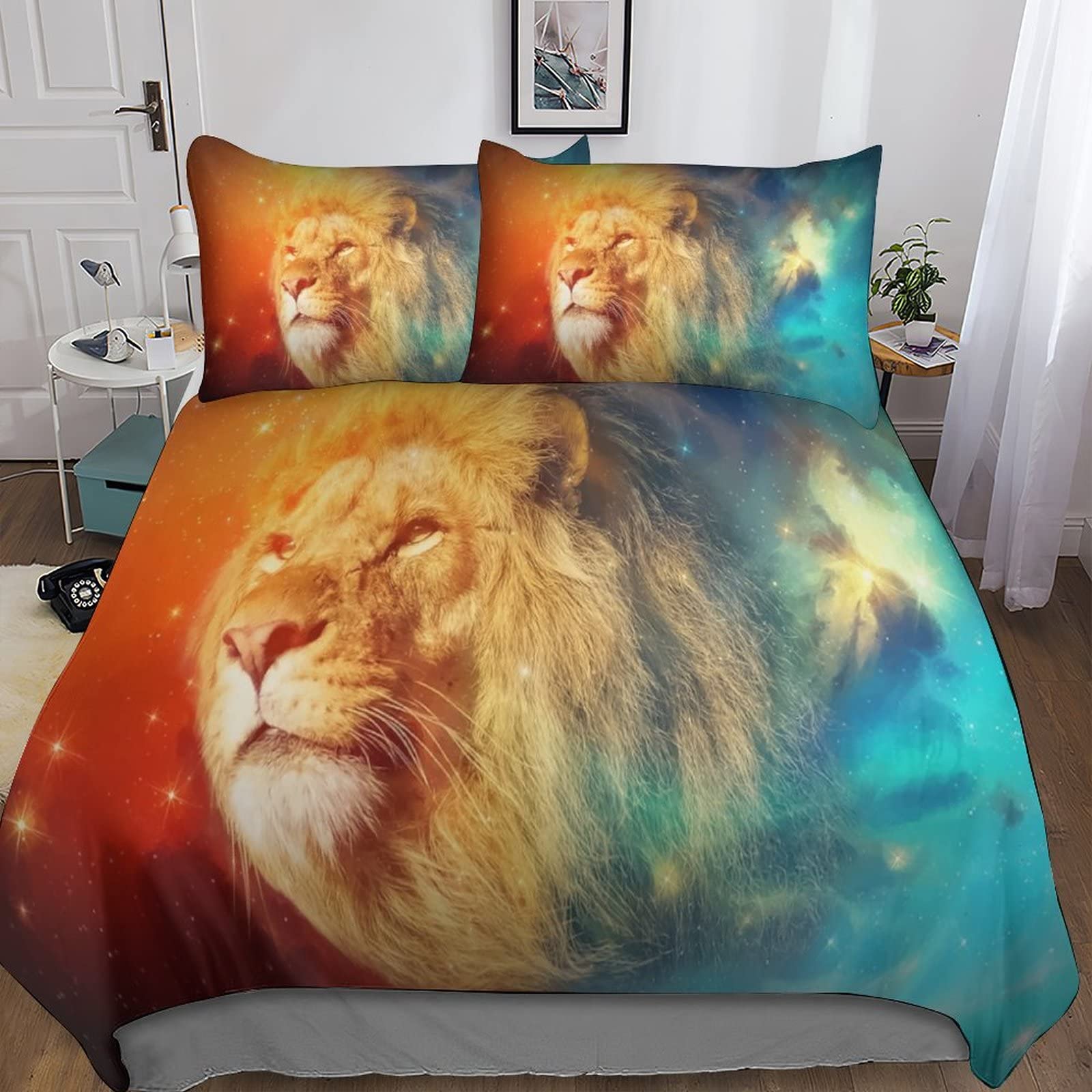 Housse de couette lion fermeture éclair fini la couette qui glisse lit double 200x200