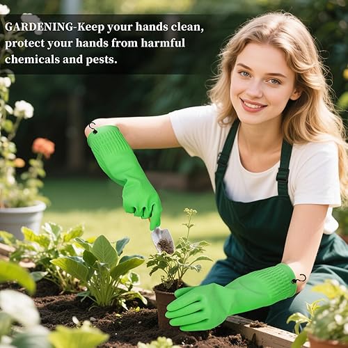 Miniatura 4 de Guantes de limpieza de goma con ganchos, 3 pares de guantes reutilizables para lavavajillas, cocina y hogar, 15 pulgadas de largo, antideslizantes