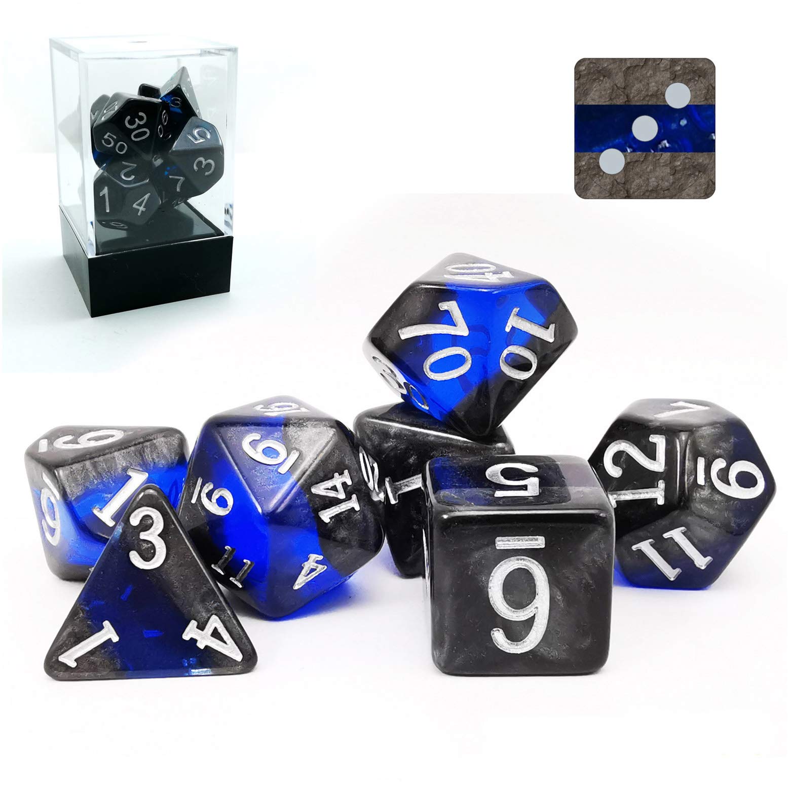 Bescon GEM VINES Mineral Rocks Polyhedral D&D Dice Set of 7, RPG Role Playing Game Dice 7pcs Set of SAPPHIRE
