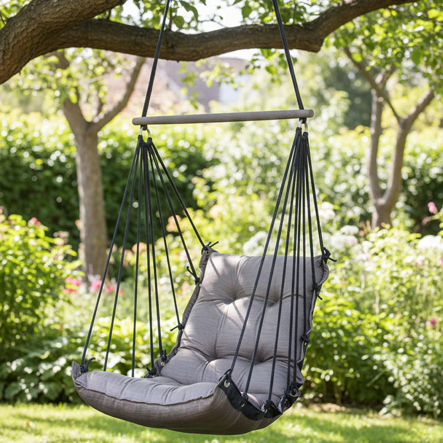 JULJULIA Swing for Balcony Comfortable Cotton Swing Relaxing Jhula for Adults for Home Indoor Outdoor Hanging Seat for Apartment Patio Terrace Garden- 200 kg Weight Capacity - JJ Low K Light Coffee 4
