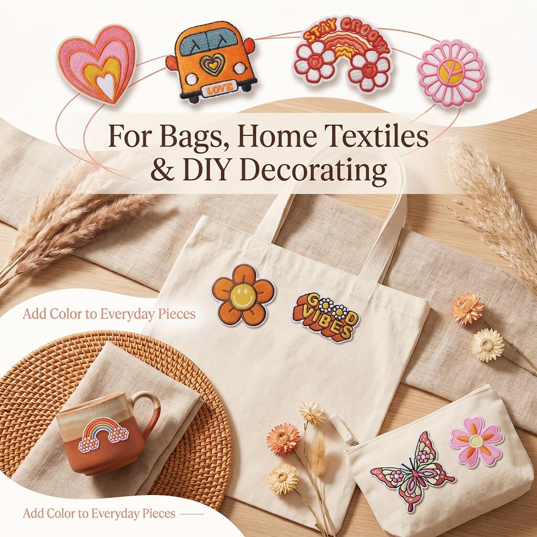 Boho Flower Iron On Patch, 30 Pcs Retro Boho Flower Embroidered Patches, Aesthetic Vintage Floral Applique for DIY Clothing, Jackets, Hats, Backpacks,Jeans,Bags,Girly Gifts for Women Girls image 5