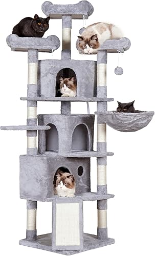 Hey-brother MPJ032-SW - Árbol para gatos de tamaño XL, torre para gatos de 67.7 pulgadas con 3 cuevas, 3 perchas acogedoras, postes rascadores,