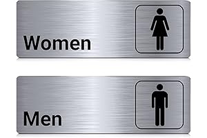 Bathroom Door Signs: Premium Brushed Aluminum Set for Elegant Wayfinding (9" x 3")