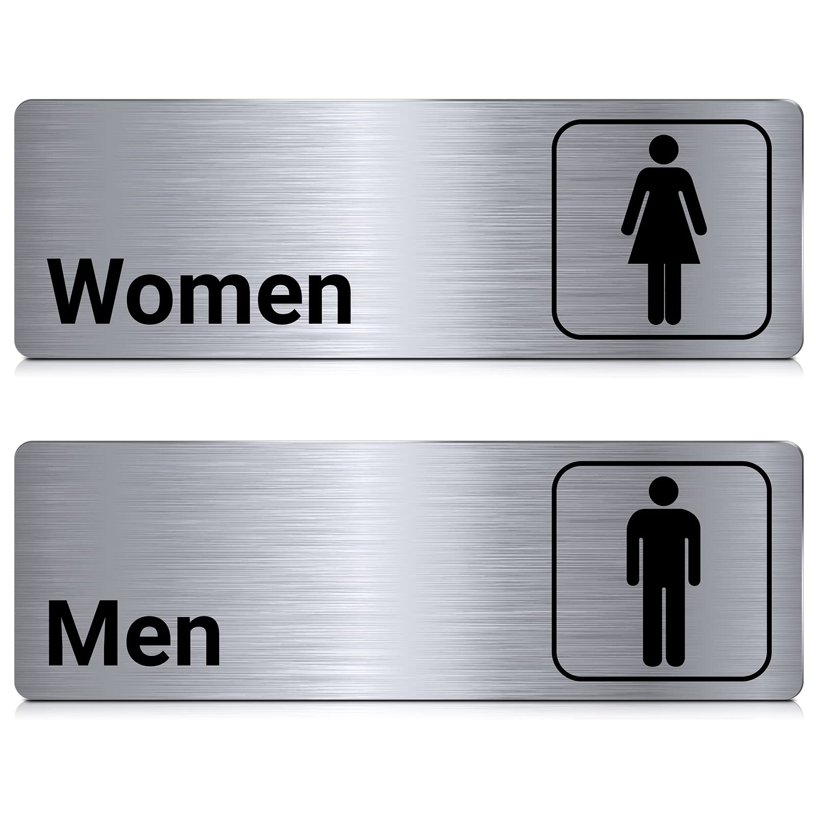 Brushed Aluminum Restroom Signs, Men and Women Modern Restroom Sign, 9 x 3 Inch Bathroom Door Signage Decor for Offices Business Restaurants (2 Pcs)