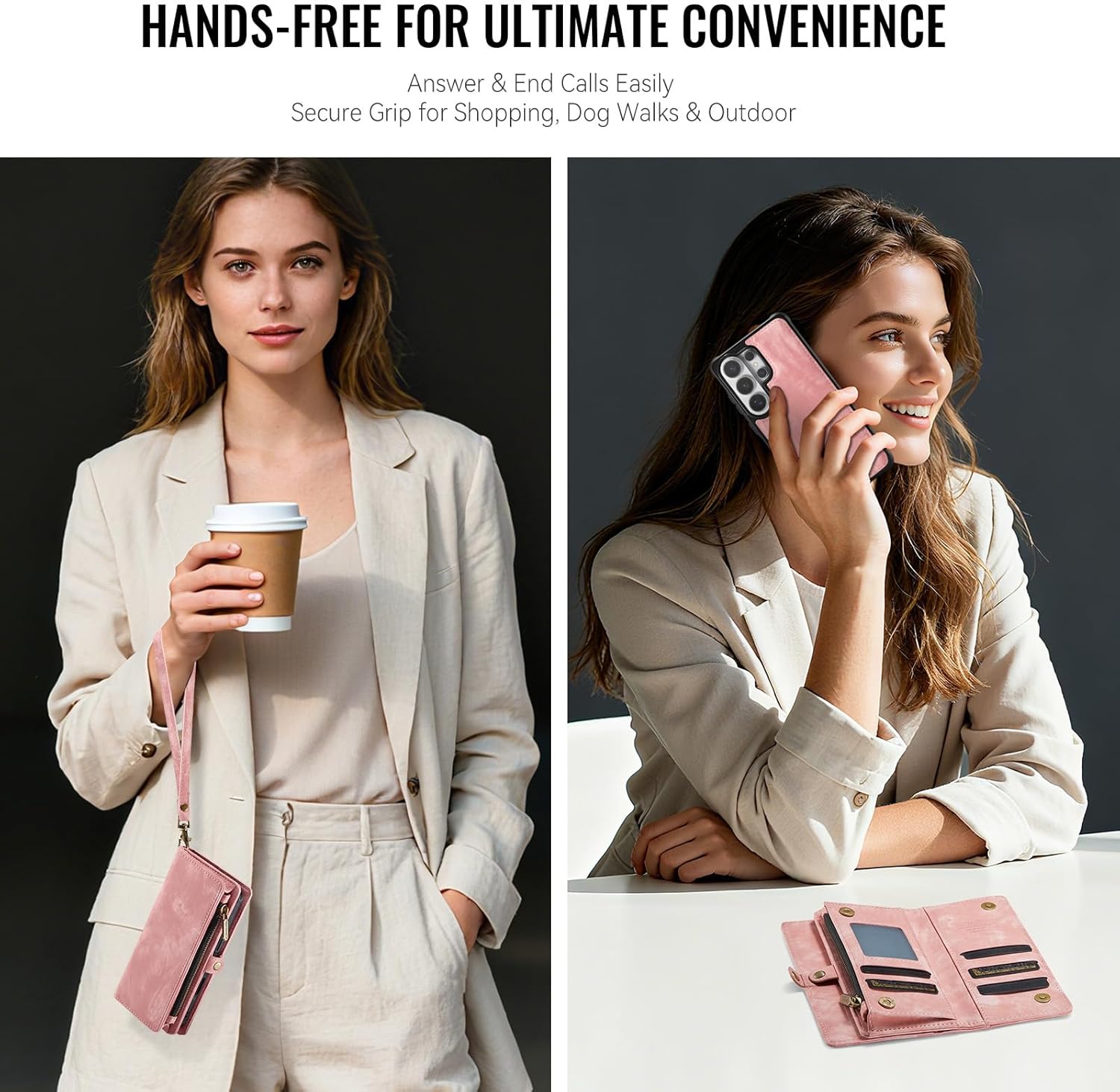 Phone Case for Samsung Galaxy S26 Ultra 5G Zipper Wallet Magnetic Detachable Cover with MagSafe Screen Protector and Flip Card Holder Cell S26Ultra 26S S 26 26Ultra SM-S948U 6.9 inch Women Men Pink