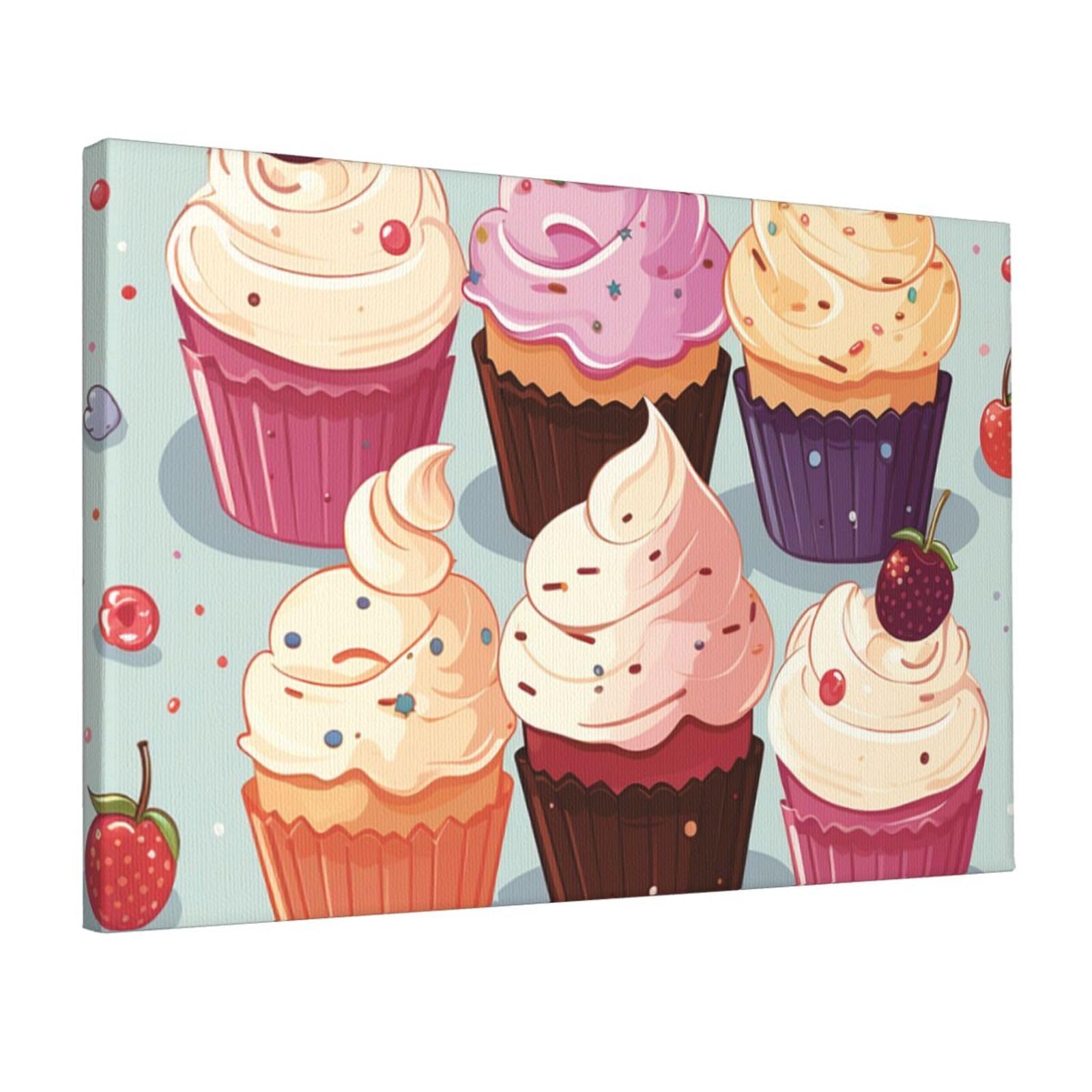 DWVTSLH Cupcakes Poster Paintings Canvas Wall Art Bedroom Prints Home Decor Hanging Picture Modern Home Artworks Aesthetic for Living Room Office Wall Decor 12x18in Unframed