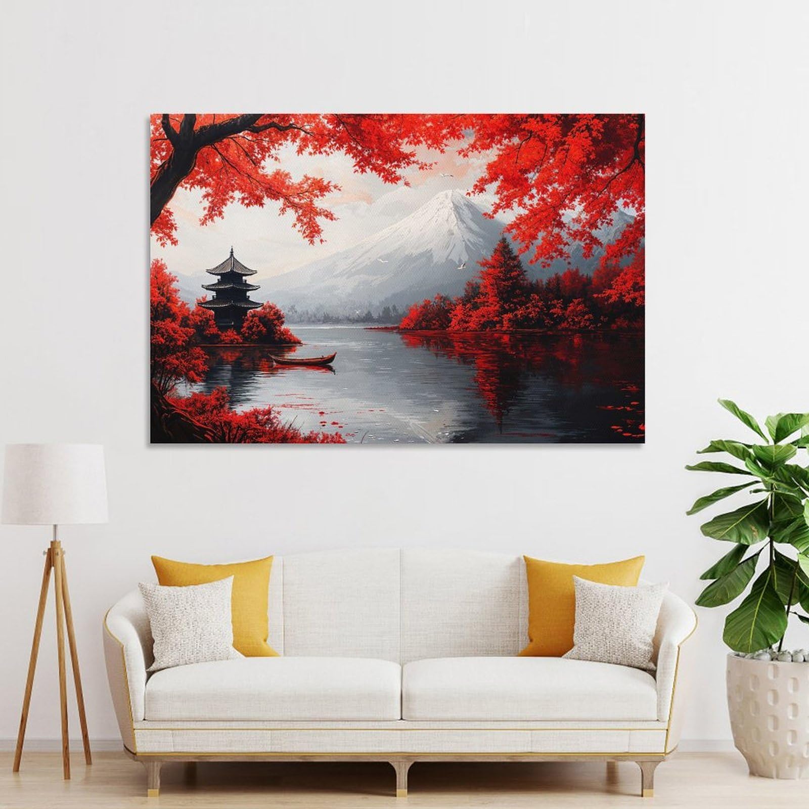 Junmoney Japanese Pagoda And Mountain Home Decor Wall Art 20x30inch(50x75cm), for Small Homes, Bedrooms Or Open Spaces, An Easy Choice for New Home Styling