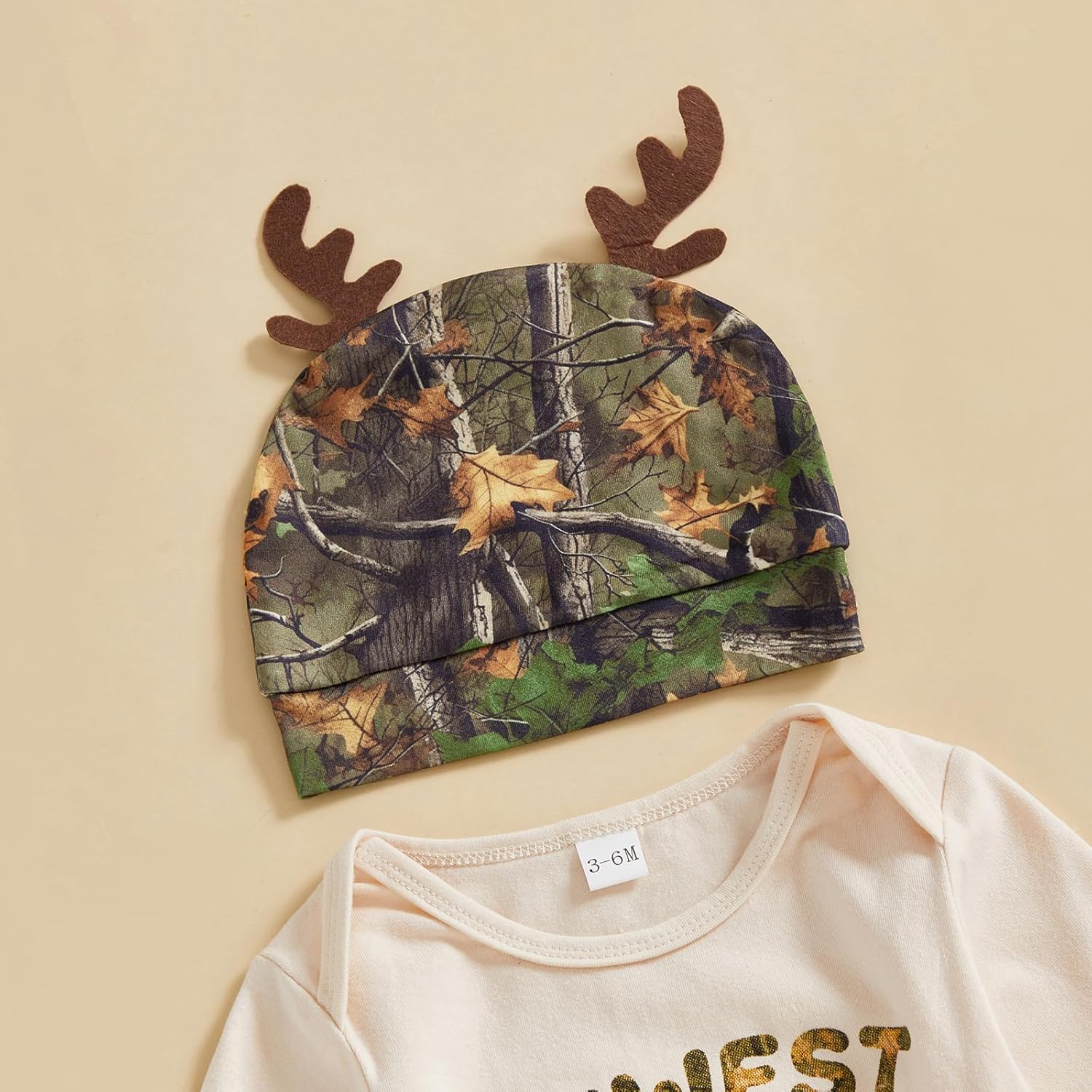 Newborn Baby Boy Hunting Outfit Deer Antler Letter Print Long Sleeve Romper and Pants +Hat 3pc Clothes - Image 3