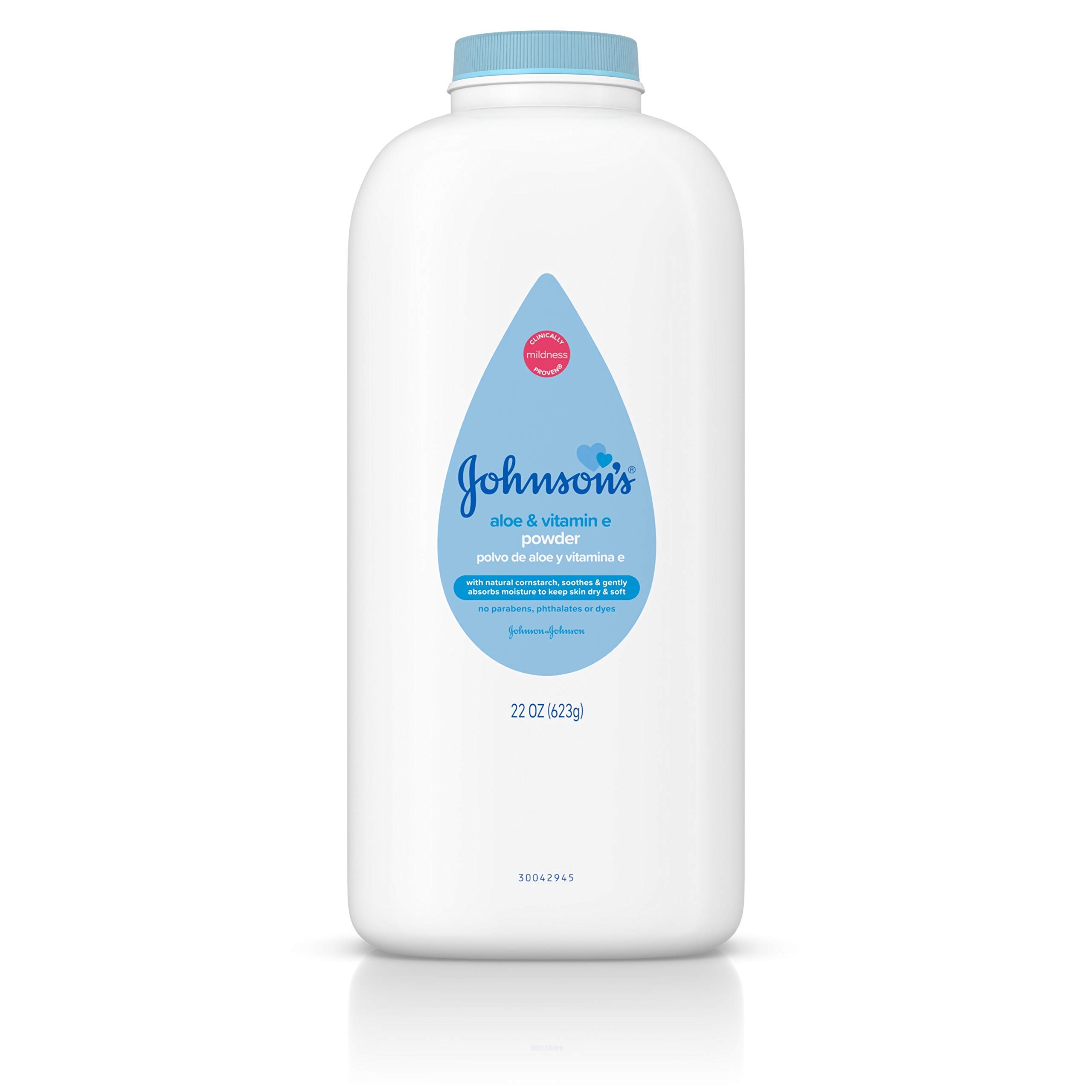 Johnson's Baby Powder with Naturally Derived Cornstarch Aloe &amp; Vitamin E, Hypoallergenic, 22 oz (Pack of 6)