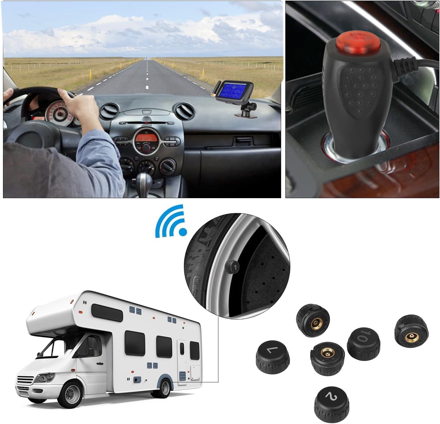 B-Qtech RV Tire Pressure Monitoring System for Trailer Travel Truck Motorhome with 6 Sensors TPMS 5 Alarm Modes Tire Pressure Real-time Monitor Alarm System (0~215PSI)
