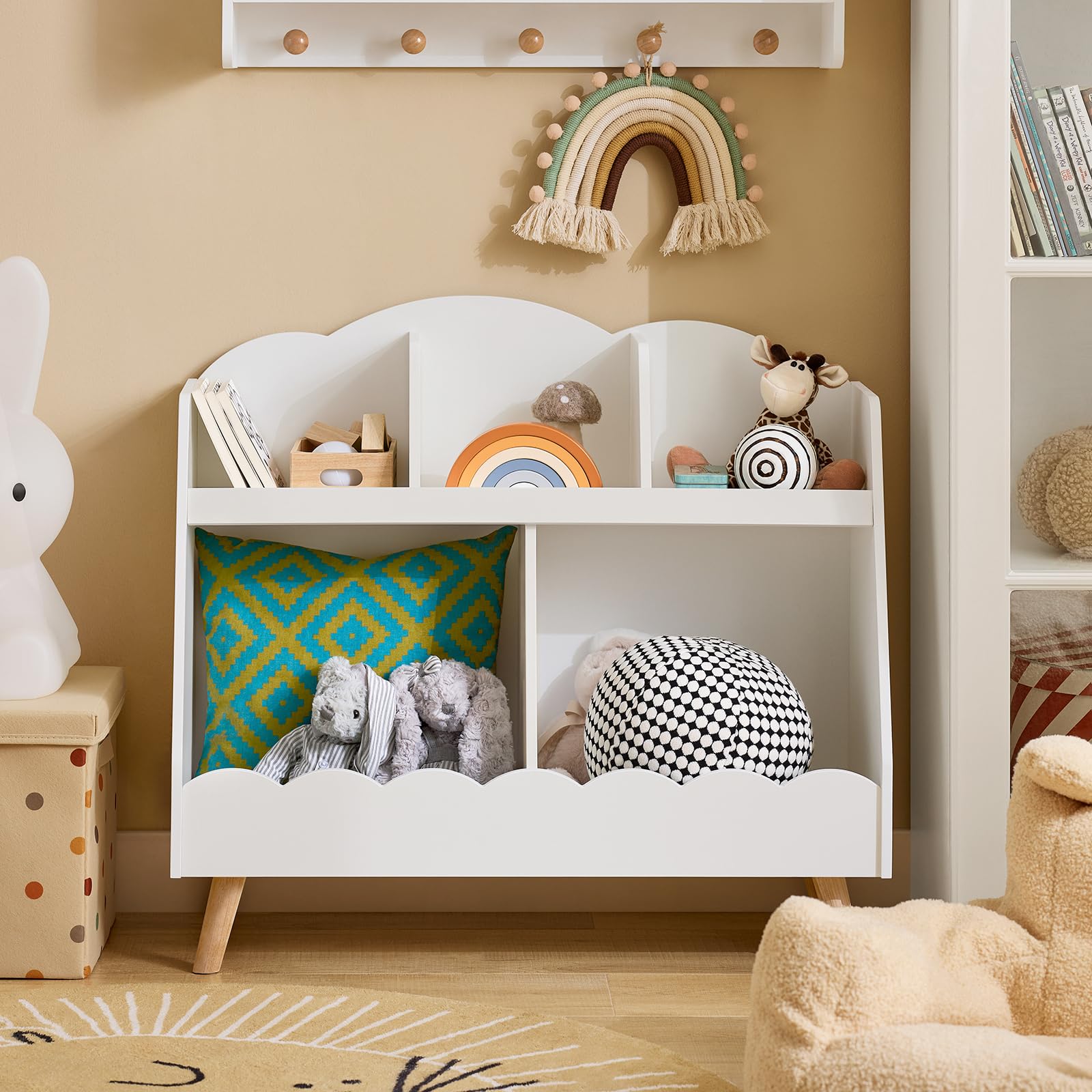 SoBuy Kinderregal mit 5 Fächern Aufbewahrungsregal für Kinder Bücherregal Montessori Regal weiß BHT ca. 82x76x35cm KMB100-W