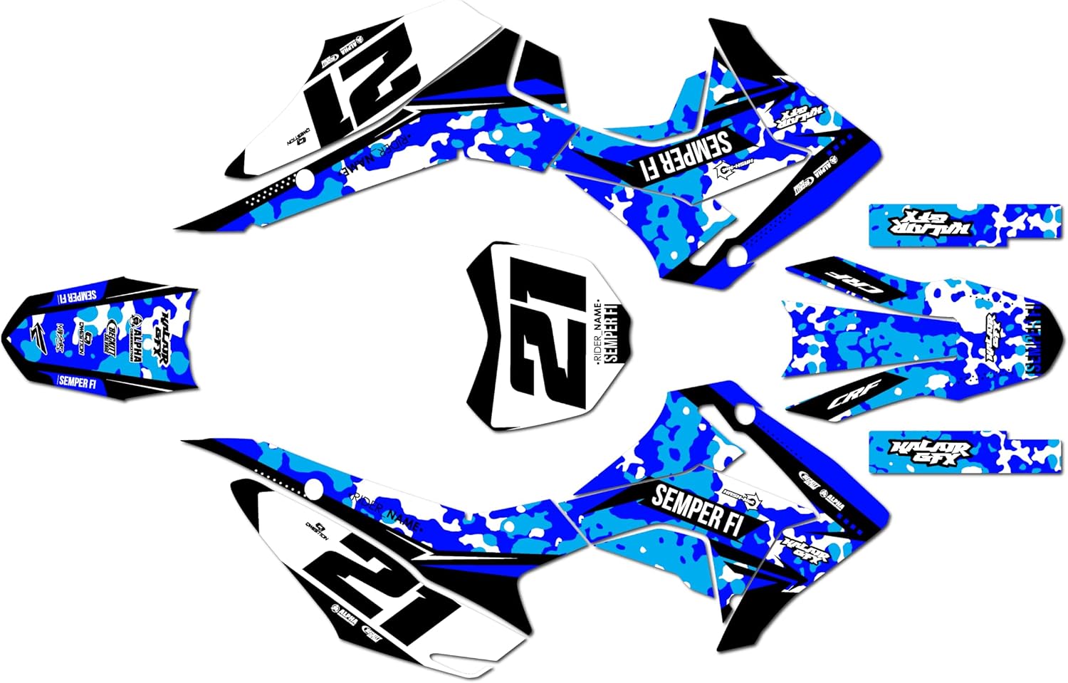 Graphics Kit for Honda CRF110F (2013-2018) Semper Series Blue 21 Mil - Pro Edition - Dirt Pit Bike Motorcycle Stickers, Dirtbike Racing Automotive Decal Motocross Accessories no-Plastics