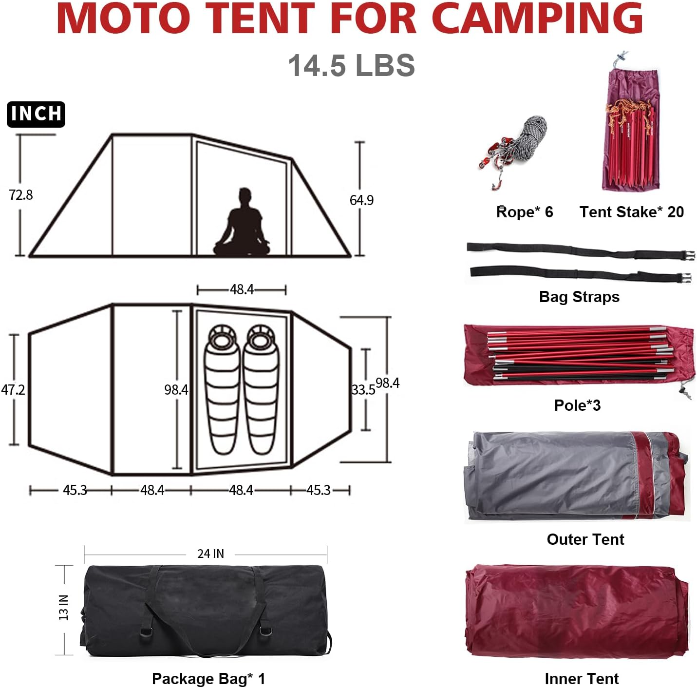 2 Person Camping Tent Motorcycle Tent Waterproof Family Tents Motorcycle Storage Shelter for for Backpacking Hiking