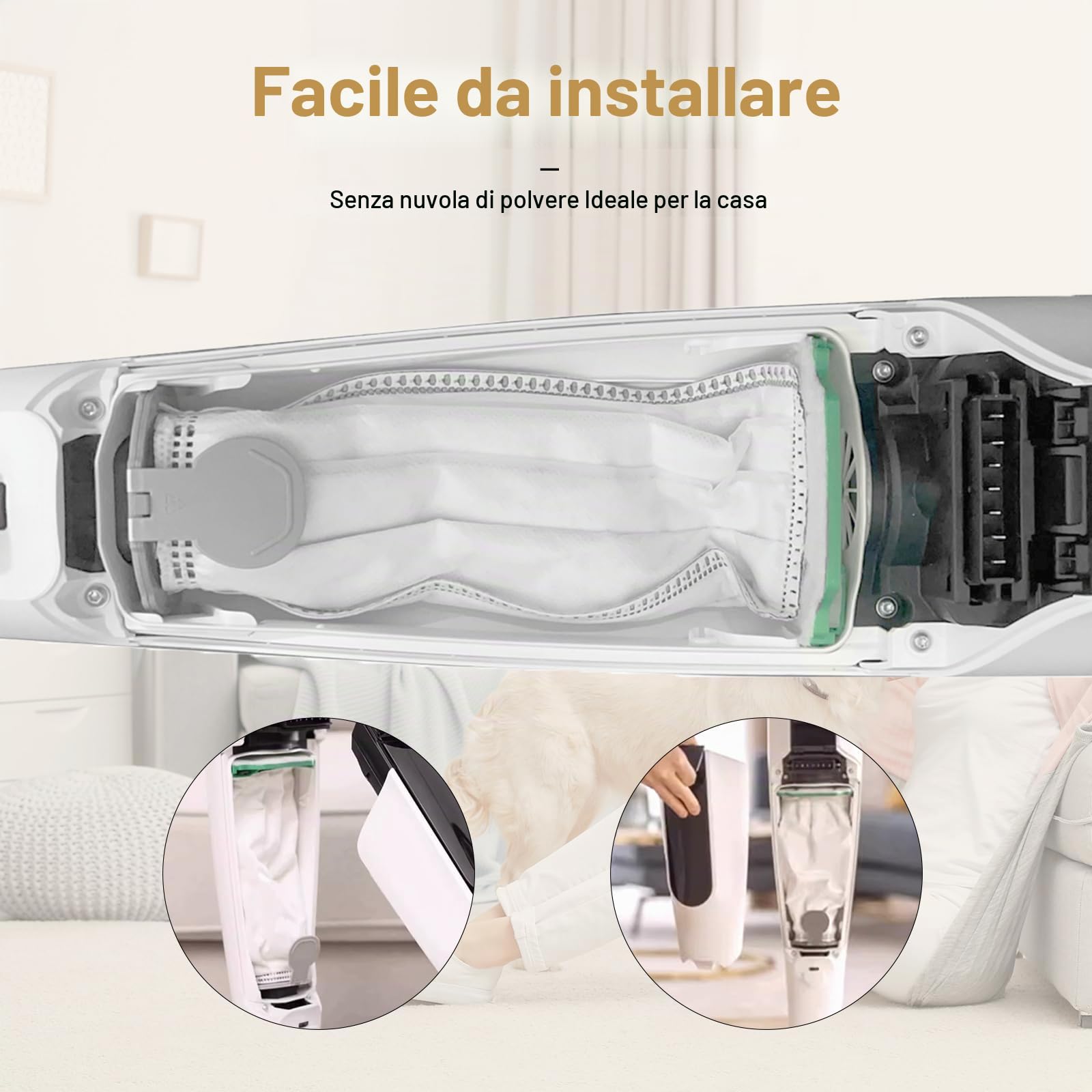 HIYOUNG 12 sacchetti per aspirapolvere Vorwerk Folletto VK7 FP7 con 4 filtri, set di accessori per aspirapolvere Vorwerk Folletto