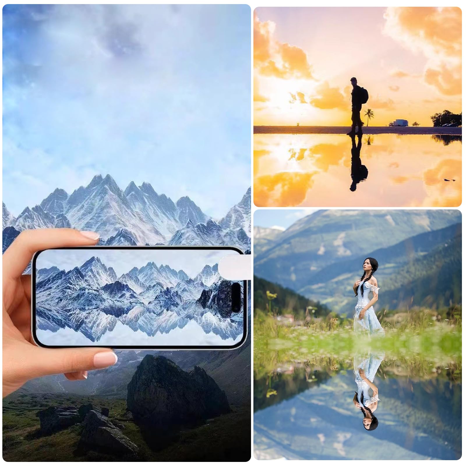 Zestaw 2 klipsów do aparatu w telefonie, lusterko lustrzane, zestaw klipsów do smartfona (czarny + biały), akcesoria do telefonu komórkowego, regulowane składane lusterko ze szkła HD do