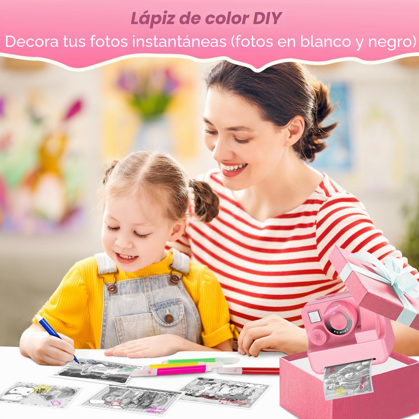 Cámara instantánea para niños con selfie 1080p Cámara instantánea con tarjeta de 32 GB y 3 rollos de papel de impresión, cámara para niños, juguetes para niños, regalos para