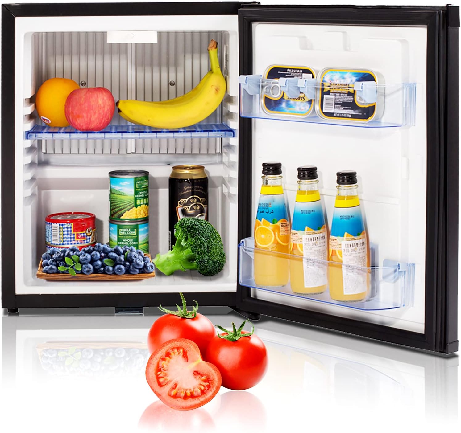 12V Fridge 30L, Silent 12 Volt Fridge with Lock, 12V Campervan Refrigerator for Caravan, Motorhome, Boat, Truck, Van, Bedroom, Black, Reversible Door