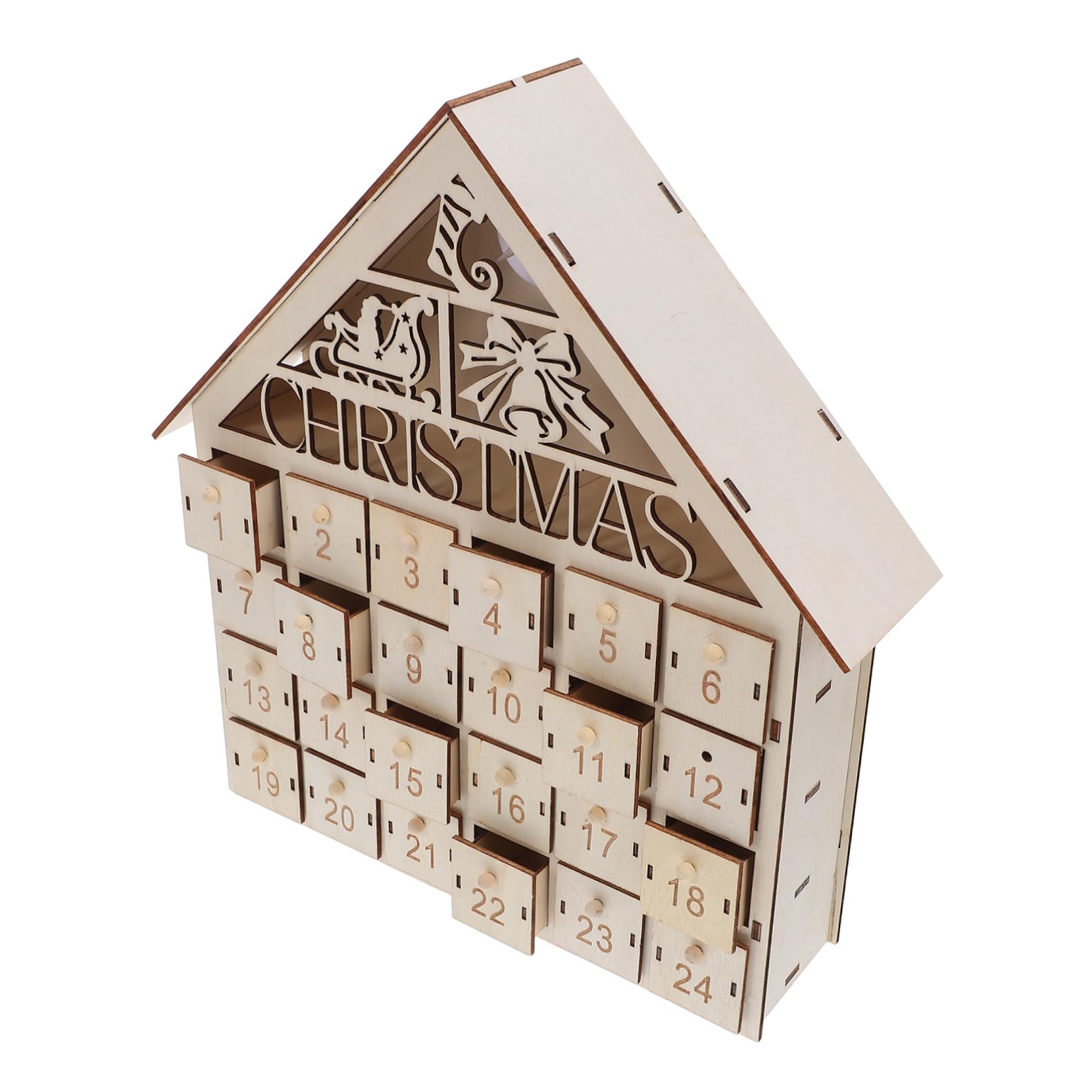 Maison de Noël en bois et calendrier de l'Avent lumineux pour décoration de table