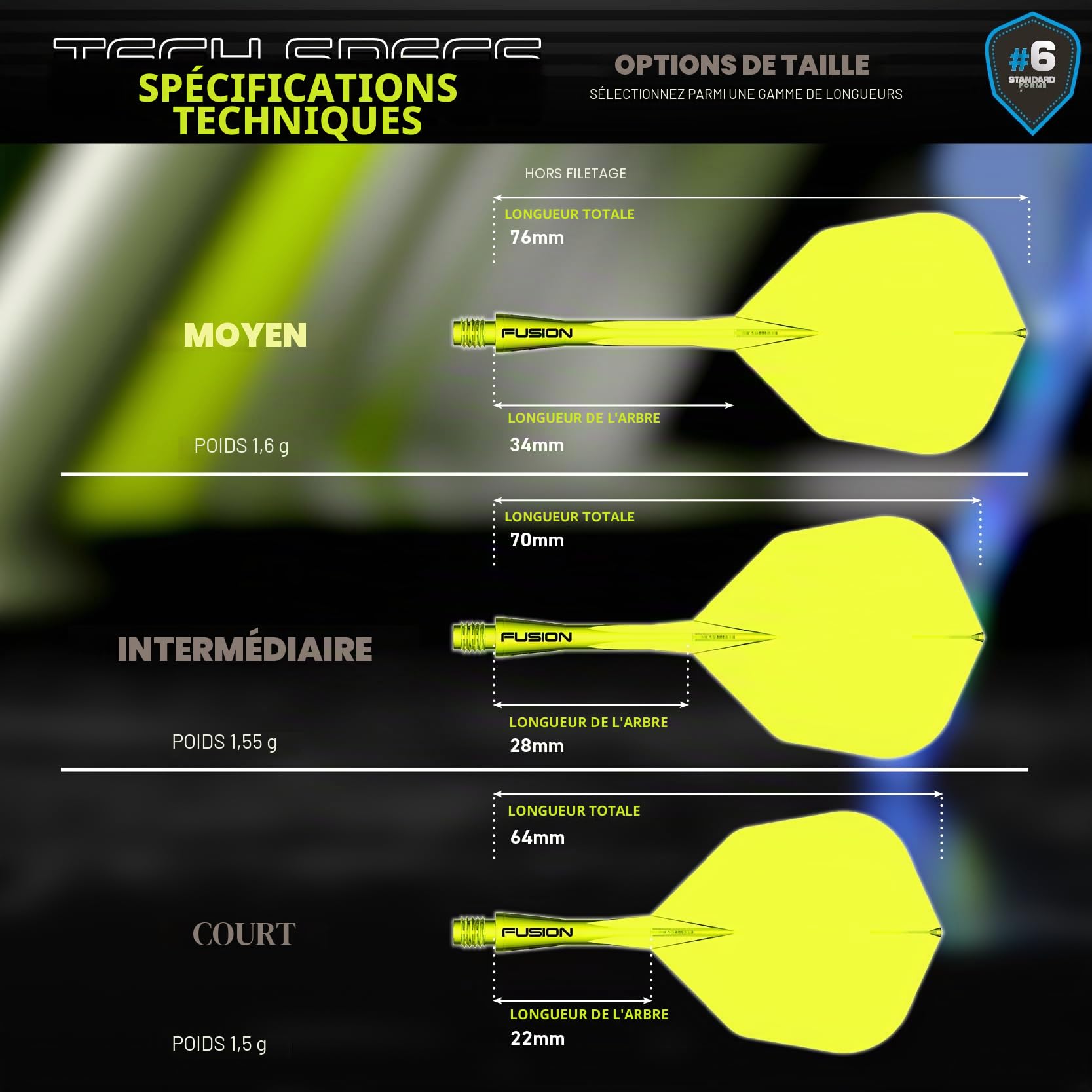 WINMAU Darts Fusion Système intégré vol arbre No6 Forme Design Court intermédiaire Moyen