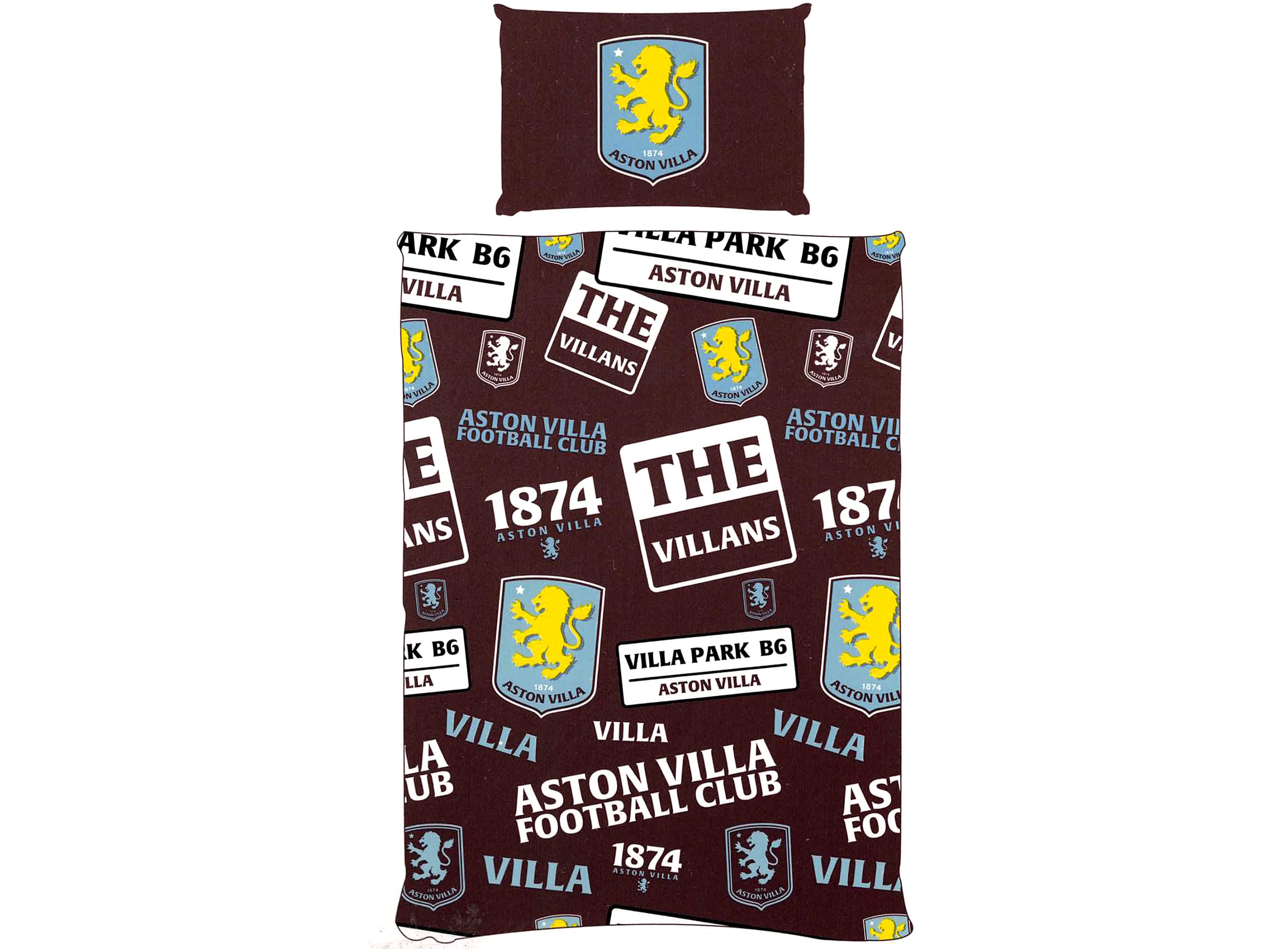 Aston Villa FC Single Duvet Patch Cover Bedding Set Fan Gift Official Licensed