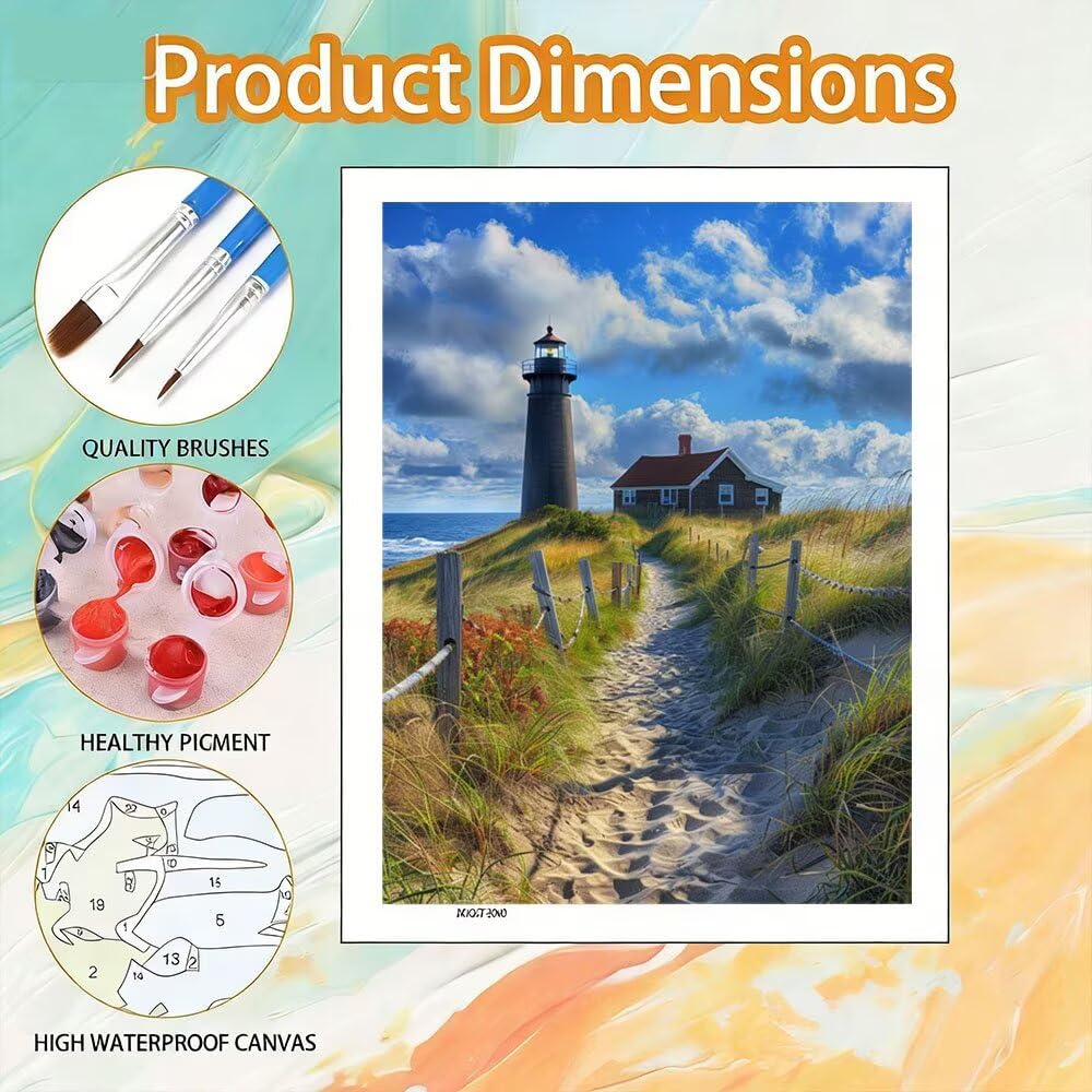 DIY Malowanie po numerach dla dorosłych zestaw, Beach Lighthouse Plaża Zdjęcia do malowania Kolorowanki Liczby Akrylowe Farby z Pędzelkami, Dla Początkujących i Dzieci w wieku 70x90 cm D7SS-695