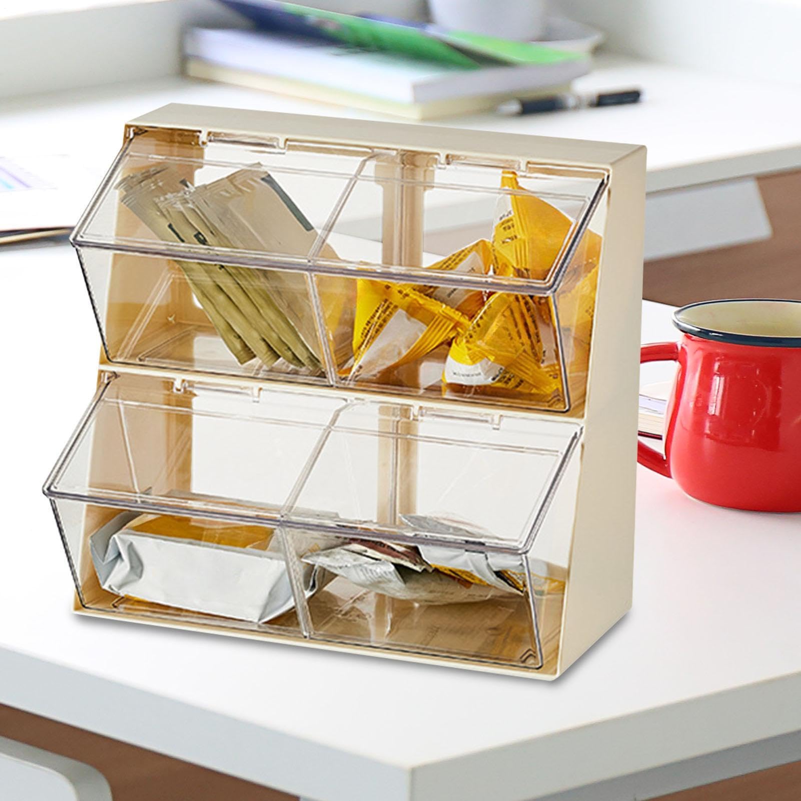 Organizador de cajas para bolsitas de té, soporte para bolsitas de té | carrito para encimeras, despensa, hogar, cafetería
