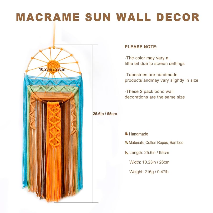 Amazon.com: 2 Pack Macrame Sun Wall Decor Hanging Tapestry