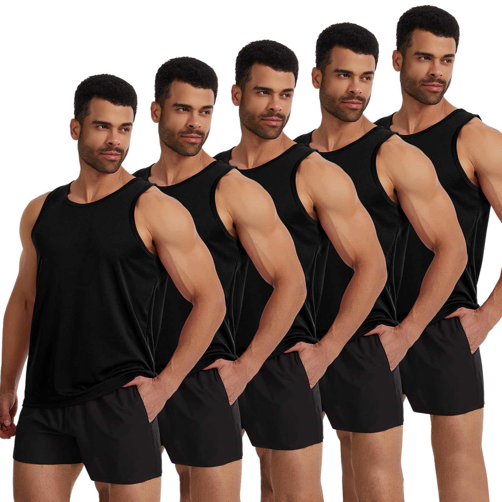 Celfaeree 5er Pack Tank Top Herren Schnelltrocknendes Ärmelloses Shirt Unterhemd Fitness Bodybuiding Achselshirt,Muskelshirts für Workout Gym Sport 5 Schwarz S