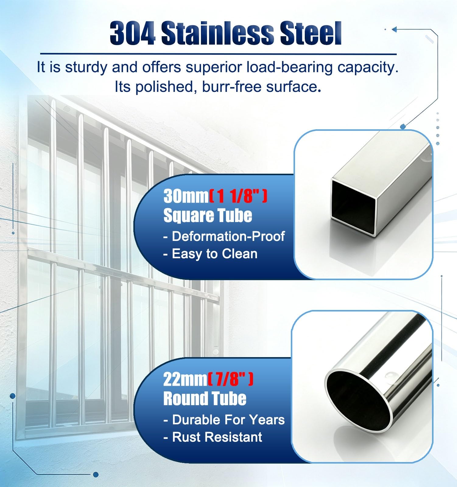 Inferriate per Finestre Protezioni Antifurto Finestre 304 Antiruggine | Barriera di Sicurezza per Porta Extra Alta per Appartamento Casa Dormitorio, Previene Cadute(W75xH80cm/30x32in)