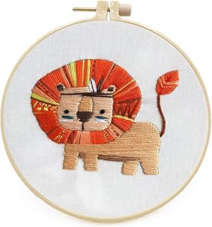 Stamped Embroidery Kit for Beginners with Pattern, Cross Stitch kit, Embroidery Starter Kit Including Embroidery Hoop, Color Threads and Embroidery Scissors - Lion