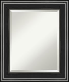 Amanti Art 26x22 Bathroom Vanity Mirror, Ridge Black Frame, Rectangular Wall Mirror, Beveled Edge, Hangs Horizontally or Vertically