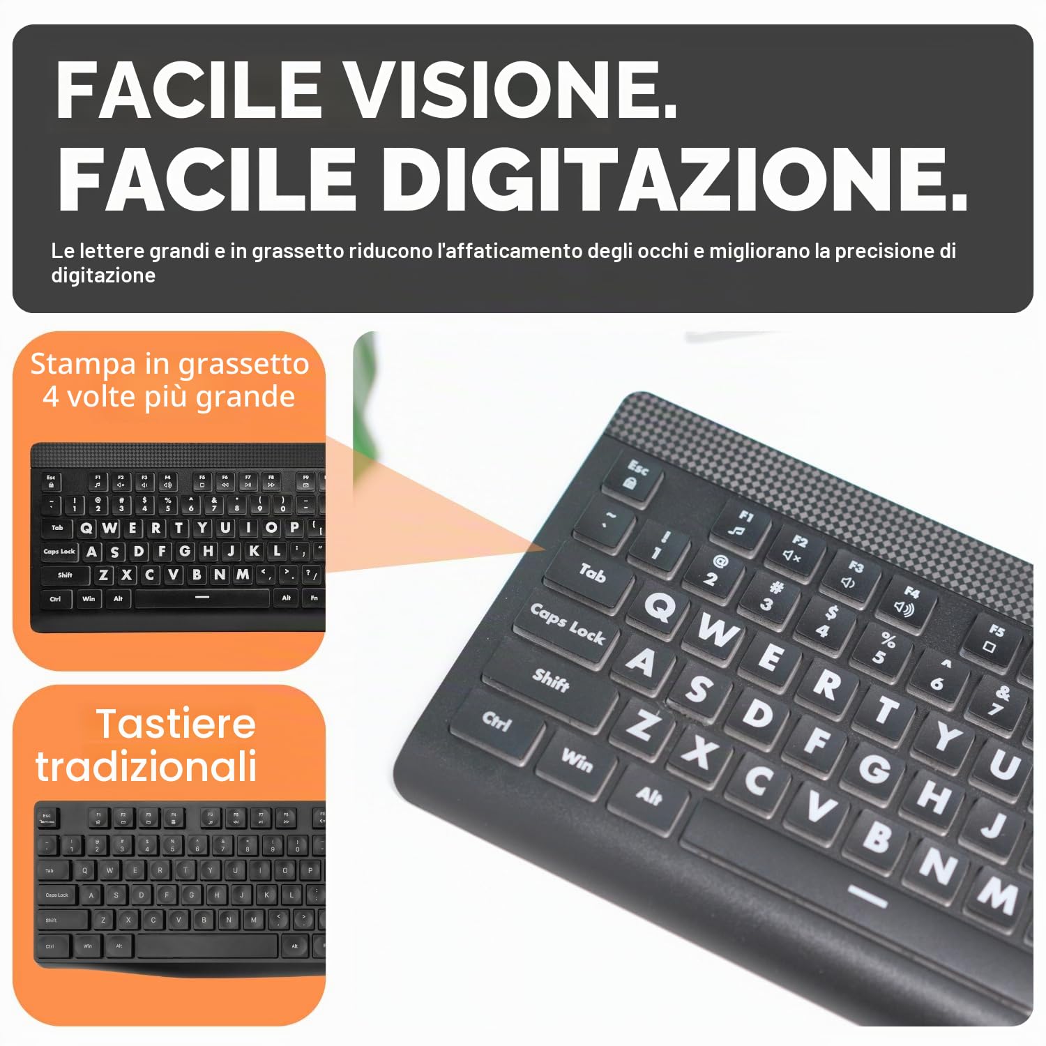 X9 Performance Tastiera retroilluminata di grandi dimensioni, facile da vedere, con cavo USB, layout a 107 tasti, 7 LED a colori, tastiera grande per ipovedenti, per PC Windows