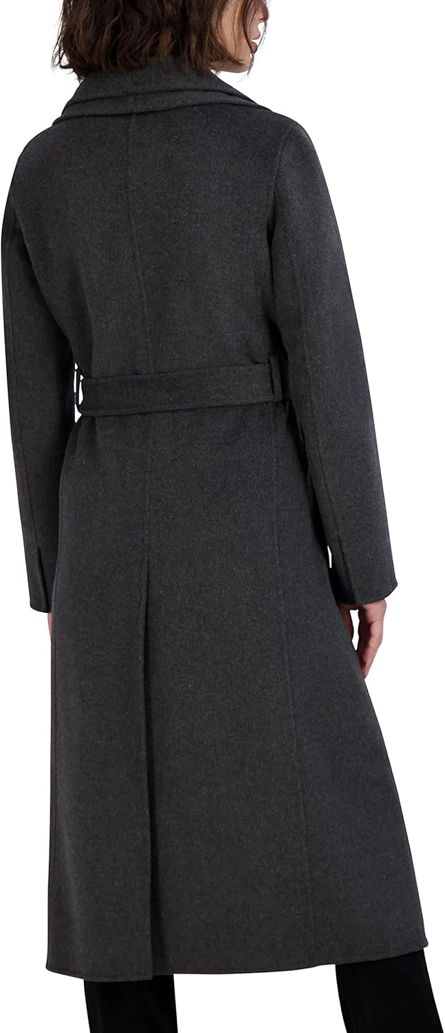 TAHARI womens Slim Fit Double-faced Soft Wool Blend Wrap Coat With Tie Belt – Long Wool Coat - Image 4