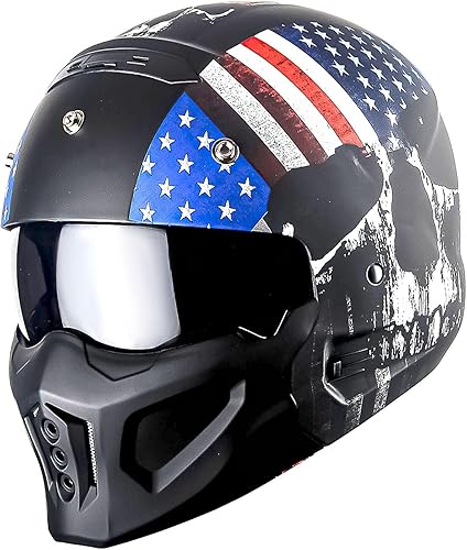 Miniatura 3 de 1Storm Casco de cara completa para motocicleta, casco abierto con escudo ahumado (visera desmontable y máscara facial) HKY881S-E