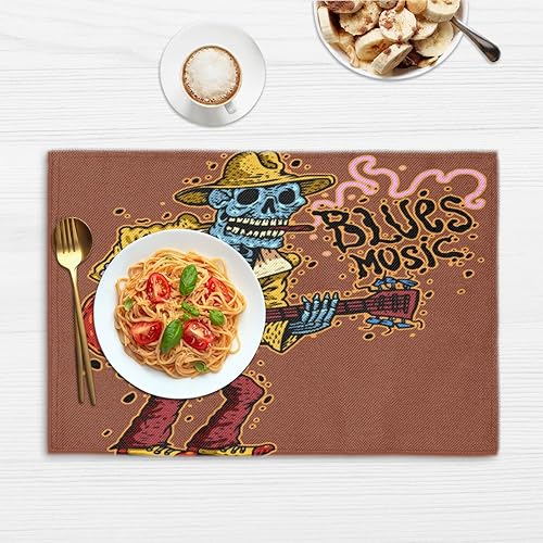 Miniatura 6 de Juego de 4 manteles individuales con diseño de calavera interesante, lavables, impermeables, para fiestas, hogar, comedor, decoración de mesa de 18