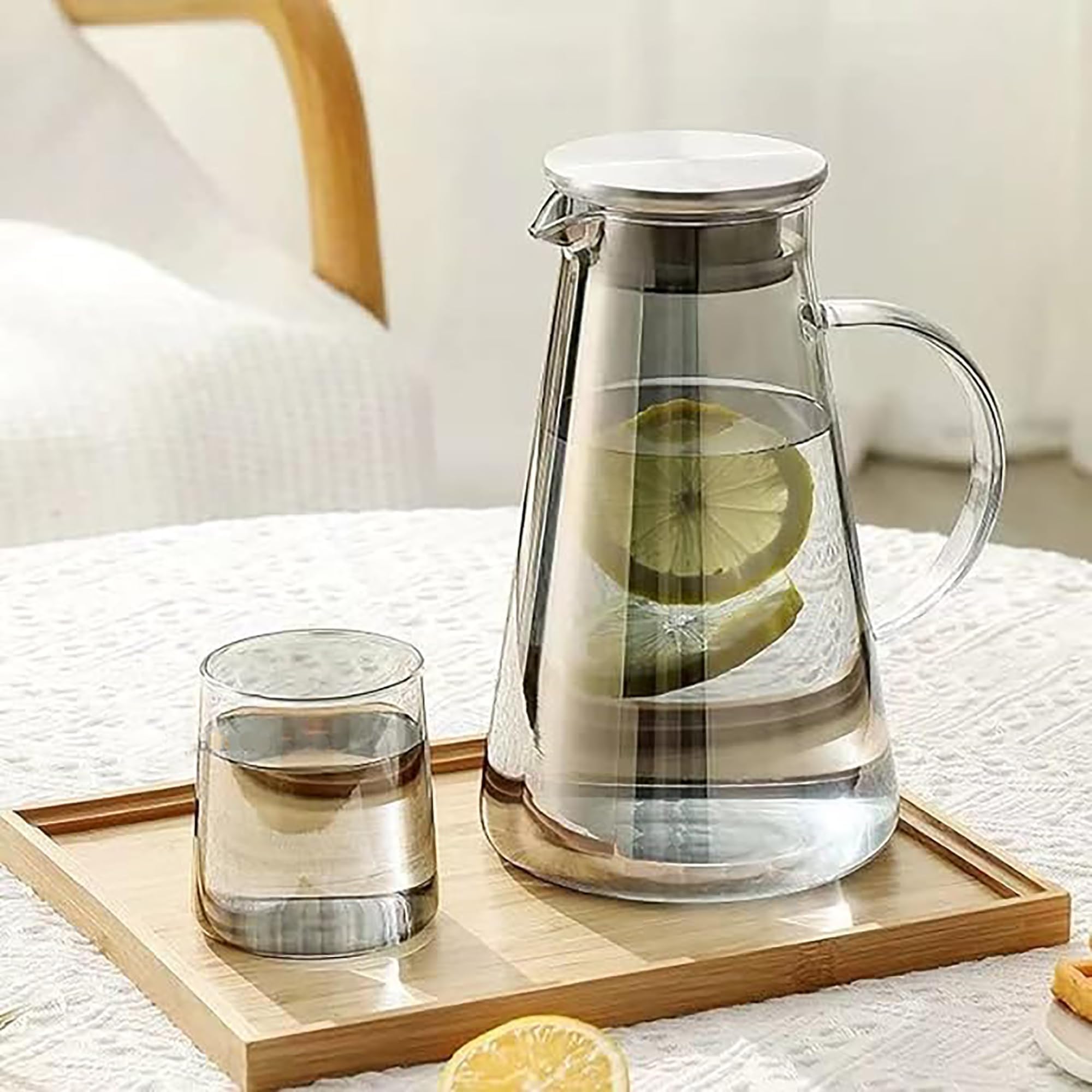 bellemax Italian Black Premium Water and Juice Glasses Set of 6 and Jug Set Combo,(6 Pieces Glasses 270ML and 1 Water Jug 1.8 Liter), Transparent, Glass and Jug Set for Dining Table (Black - A)