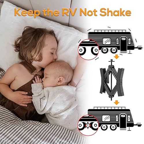 Miniatura 7 de Cuñas de Rueda de Cámper Estabilizador 2 Juegos, Doble Velocidad Resistente para Camión RV Neumático Tijera con Bloqueo X Chock, Accesorios