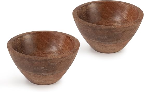 woodluv Wooden Bowls Set of 2, Serving Bowl, Salad Serving Cereal, Fruit Bowls, Snacks Serving Dish, 15 x 15 x 7.5 cm